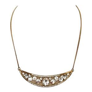 New Boutique Necklace Gold Tone Clear Crystals Fancy 6Q